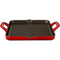 Rectangular 1 Qt. Cast Iron Grill Pan with Enamel Finish, Red